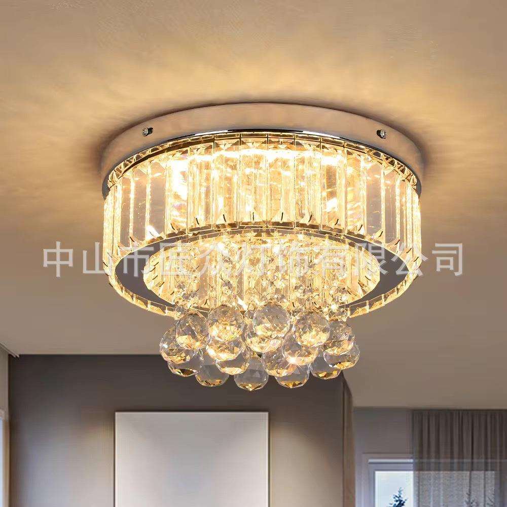 LED圆形水晶吸顶灯美式简约小户型室内过道玄关走廊灯具