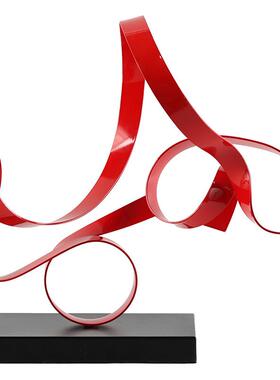 现代抽象绕环绳结几何摆件轻奢艺术混天绫飘带样板房售楼处装饰品