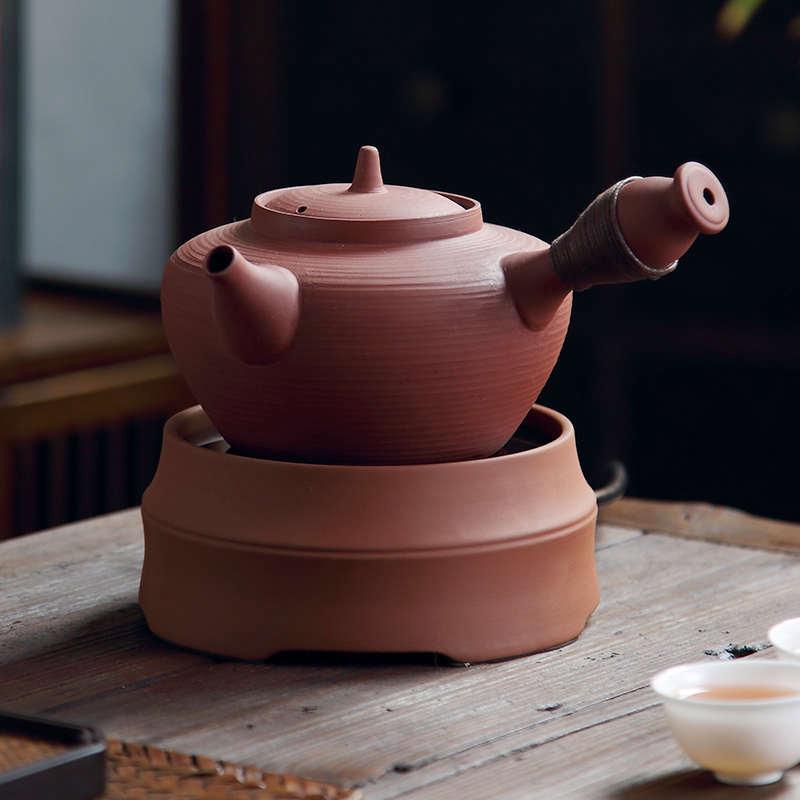 中式砂铫朱泥烧水壶侧把壶红泥壶电陶炉套装煮茶器泡茶壶工夫茶具