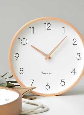 北欧挂钟家用客厅原木现代简约挂墙时钟静音时尚卧室日式实木钟表
