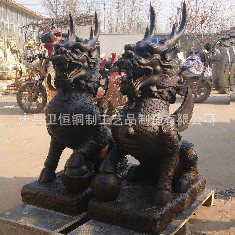 大型纯铜麒麟动物雕塑摆件酒店别墅门口铸铜麒麟雕塑摆件