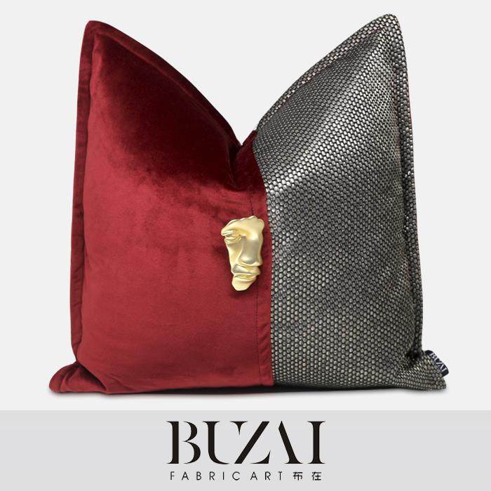 正品布在布艺样板房装客厅新中式枕套红色拼抱接暗靠金色靠垫金属,居家布艺,靠垫/抱枕,淘宝优惠券,粉丝福利购,淘宝优惠卷