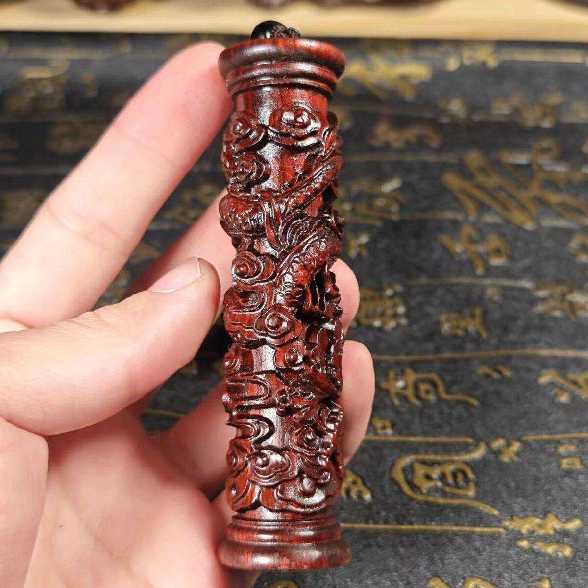 10厘米小叶紫檀木精雕生肖龙实心工艺品手把盘龙柱客厅家居装饰品