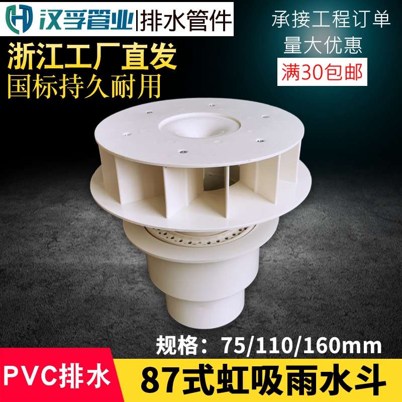 87型雨水斗 虹吸式雨水斗PVC排水管配件落水管天台侧墙雨水斗地漏
