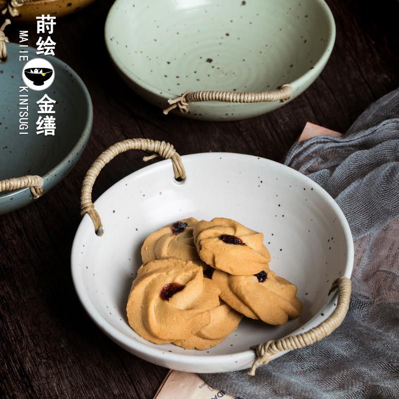 网红粗陶古怀旧餐具复创意碗日个式双耳汤麻绳SLV老式土陶面碗性