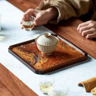 简约树脂茶盘功夫茶具仿古大漆托盘家用四方形实木干泡盘木盘