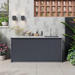 户外铝合金格栅门花园庭院洗手盆阳台收纳柜水槽一体防水岩板定制