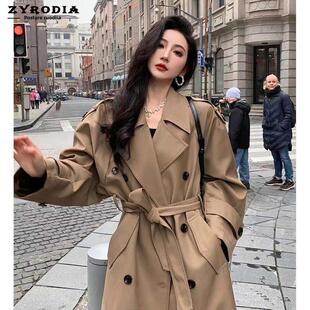 ZYRODIA卡其色风衣女中长款小个子2025春季新款高级感英伦风外套