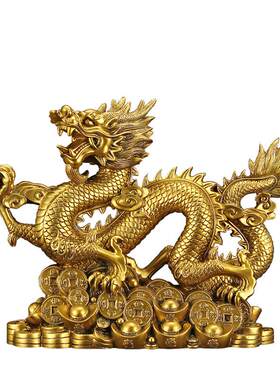 2024龙摆件生肖龙年祥龙金龙鎏铜色树脂店铺开业办公室工艺品礼品