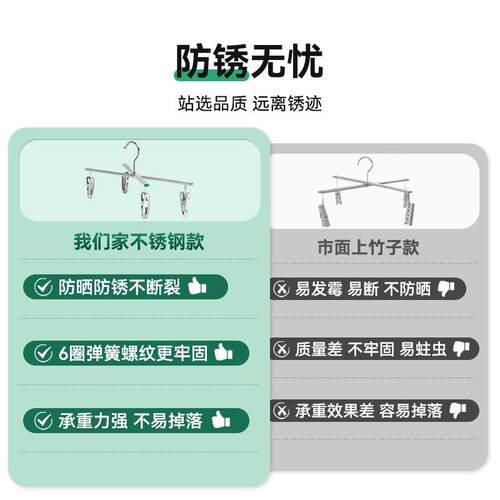 家用阳台防风晾晒专用裤子衣架不锈钢裤架十字形裤夹强力防滑折叠