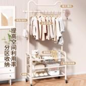 挂衣架家用落地阳台简易晾衣网红可移动带轮三层置物架卧室衣帽架