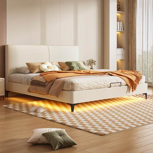 实床C01-B09薄床木头齐边现代简约.卧5m家用室双人床小户型1软包