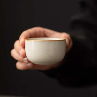 汝窑米黄圆口杯小茶杯茶盏主人杯功夫茶具家用简约开片可养品茗杯