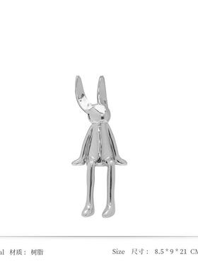 正品售现代简约轻奢金色银色坐兔子摆件样姿板处间酒店书房楼软装