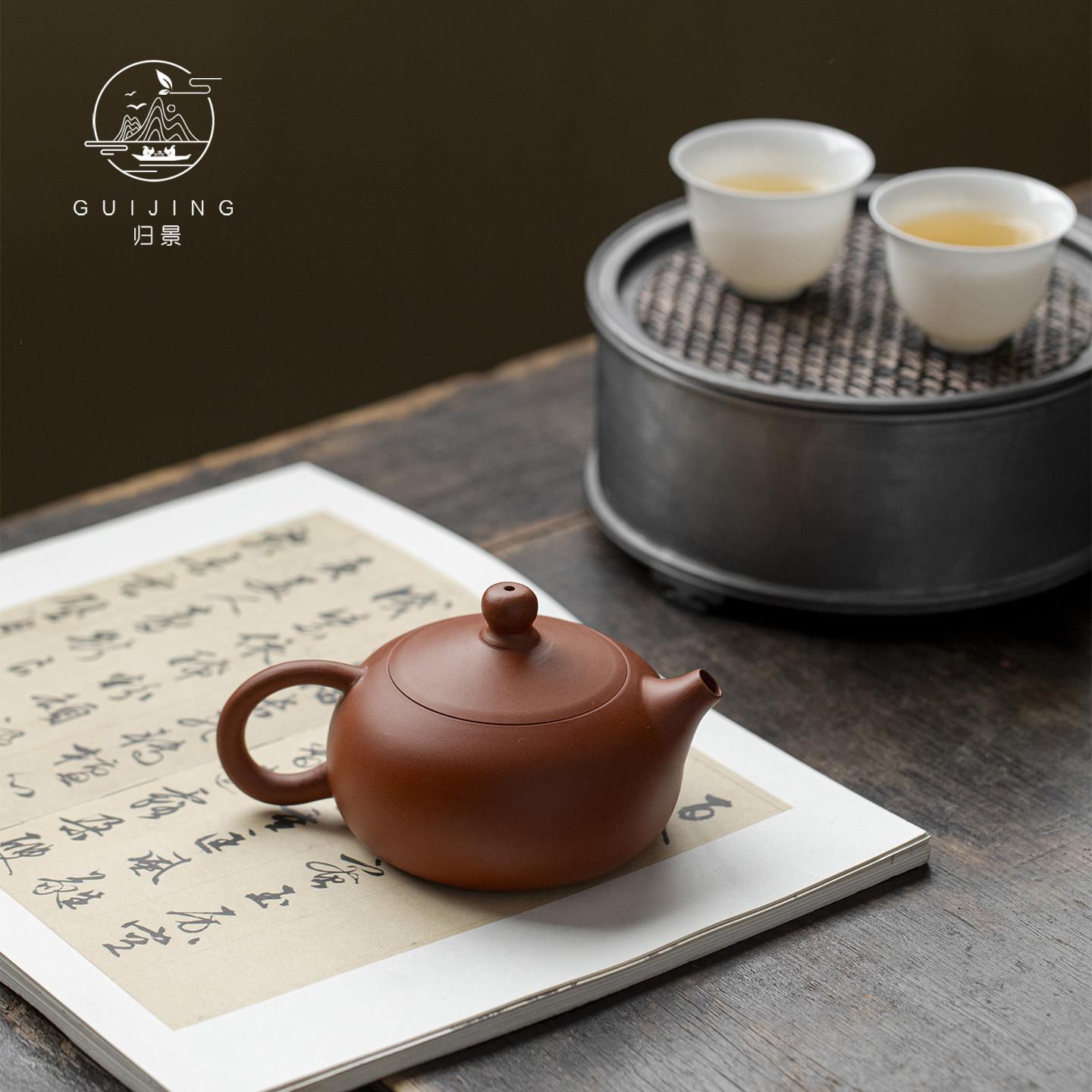 归景丨西施丨紫砂壶潮州手拉壶朱泥薄胎素器小品功夫茶单人喝茶