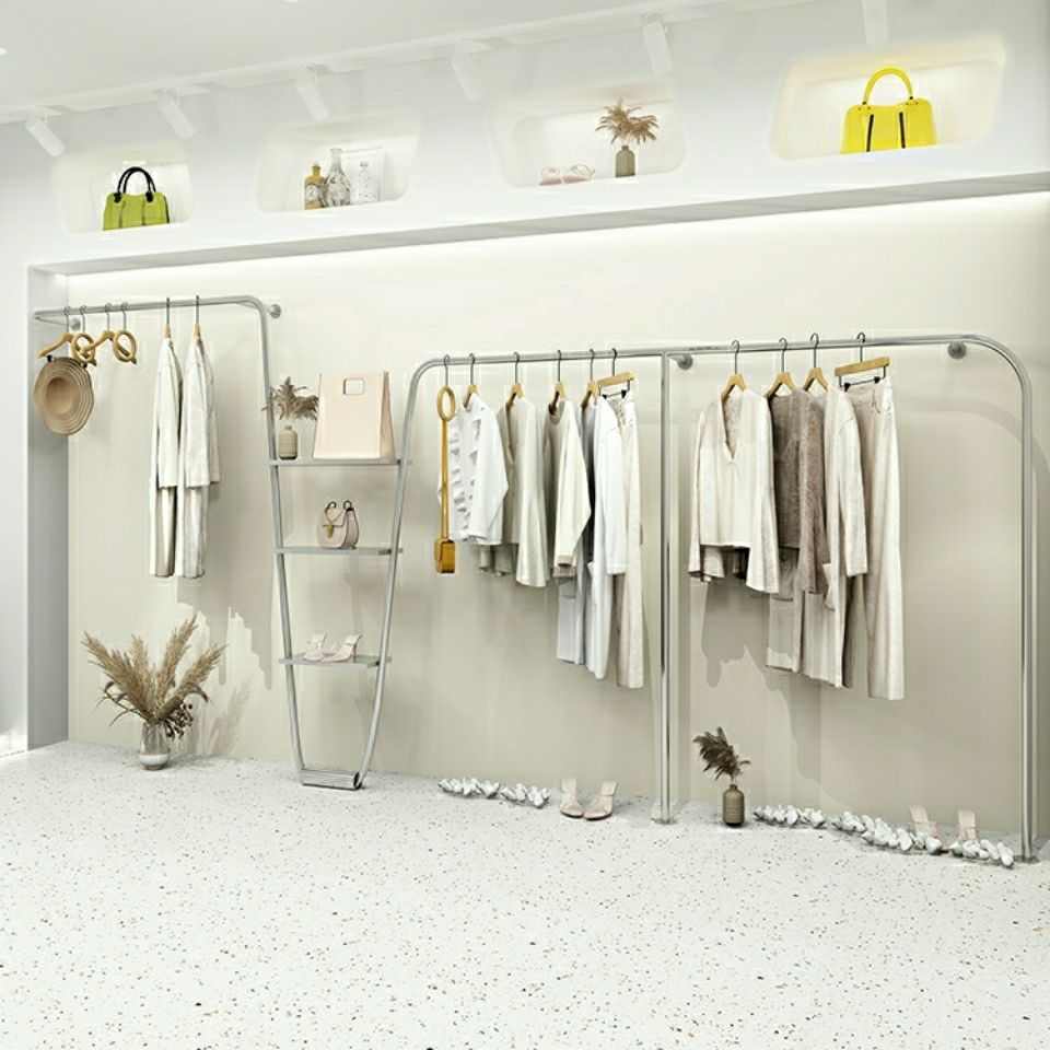 服装店展示架陈列架上墙壁挂不锈钢落地式挂衣服杆架子女装店货架