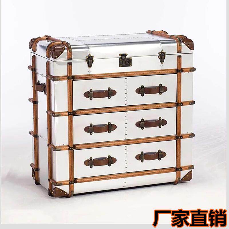 美式工业风五斗柜子卧室储物柜复古铝皮创意酒吧柜咖啡厅餐边柜