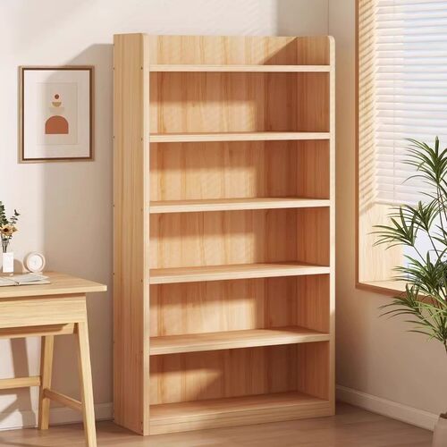 松木实木书架一体靠墙落地置物架儿童书柜学生家用储物柜收纳柜子