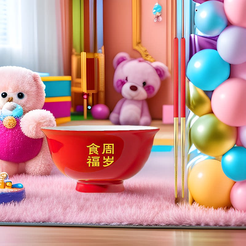 宝宝用品面条筷子生日场景布置盆