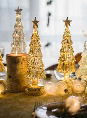 OQ5M玻璃圣诞树发光装饰摆件闪亮灯饰小夜灯浪漫节日气氛布置