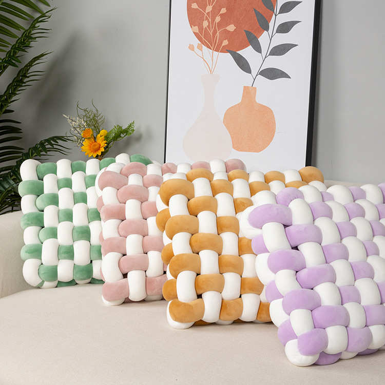 北欧ins氨纶拼色方形编织坐垫棋盘格抱枕沙发靠枕飘窗坐垫