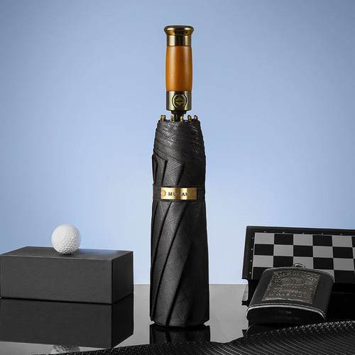 高端实木柄自动伞刻字十骨抗风伞商务广告伞折叠男全自动雨伞