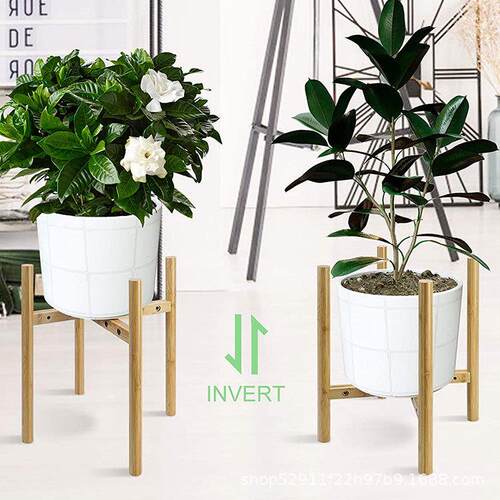 简约时尚实用室内室外植物支架可调节花盆支架竹制花盆架