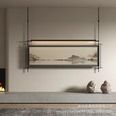 新中式 饰画客厅茶室禅意墙壁挂件高级感铁艺吊杆灯画 墙面氛围灯装