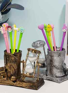 复1428树古沙漏圆形笔筒学生桌面摆文具纳创意笔插男孩生日礼物脂