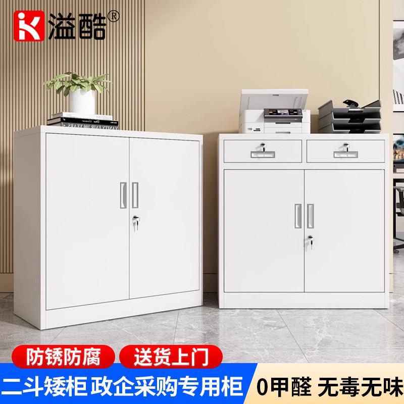 二斗矮柜文件柜铁皮柜带锁抽屉工具柜家用双门收纳柜办公室小柜子