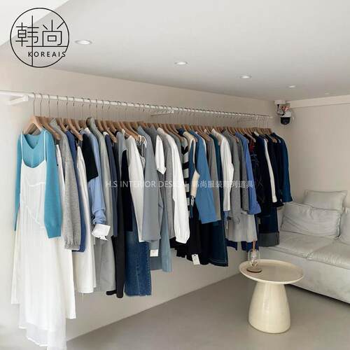 服装店上墙陈列架女装展示架奶白不锈钢货架预埋式挂衣杆衣架定制