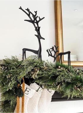 跨境Set of 2 Black ReindeerStatues合金圣诞小雕像黑色驯鹿雕像