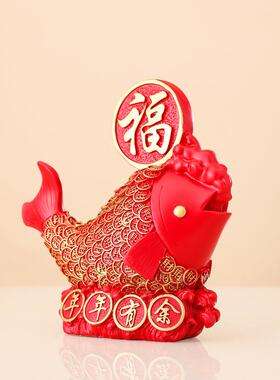 新款直销新中式新年创意年年有余摆件客厅玄关书房家居办公室装饰