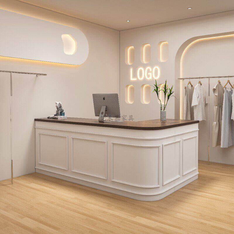 L型转角烤漆收银柜台服装店吧台店铺小型柜台奶茶店前台公司接待图片