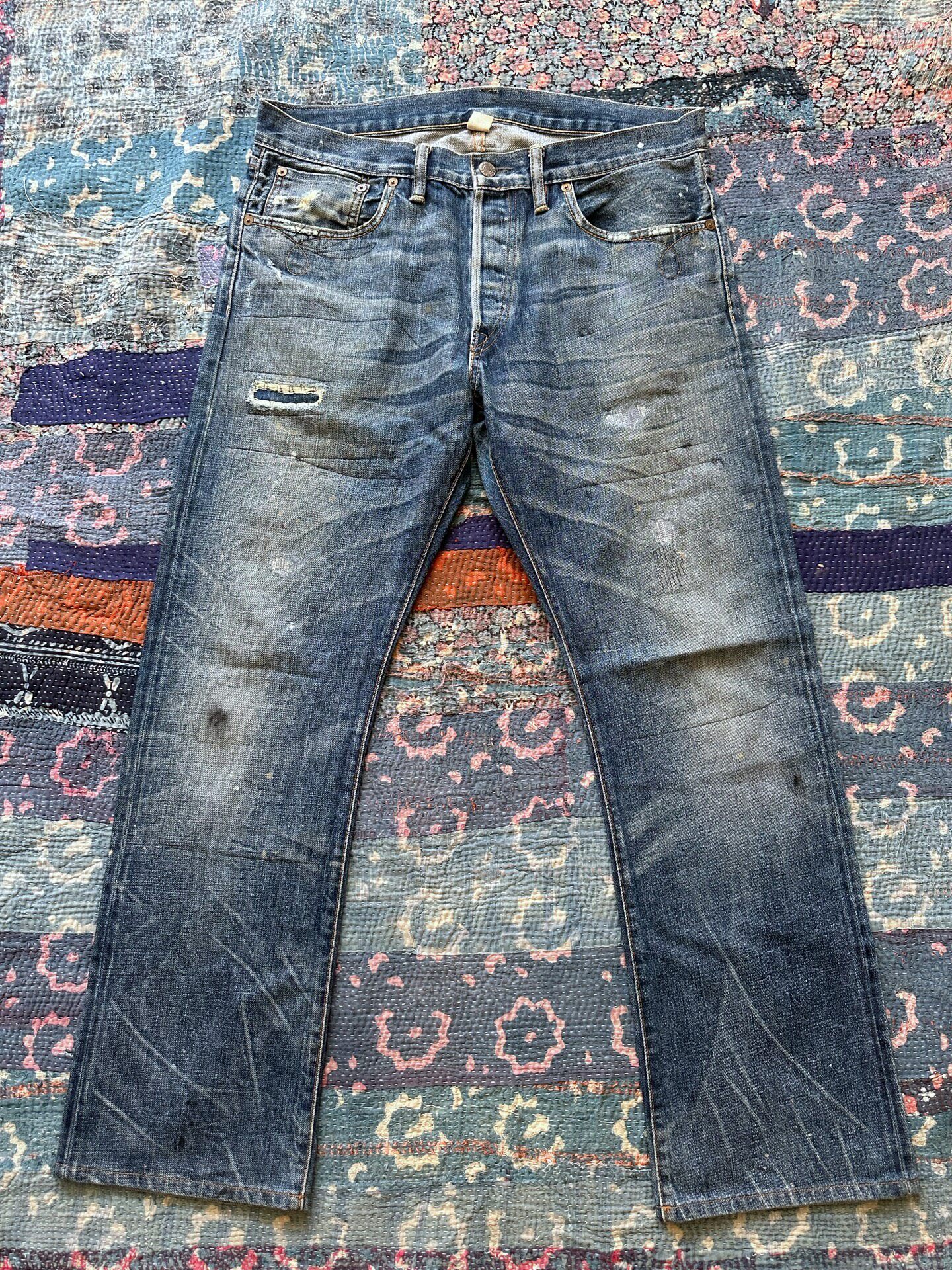 RRL Slim Boot Cut Distressed Jeans