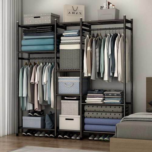Iron Coat Rack Floor Standing Clothes Hanging Storage Shelf