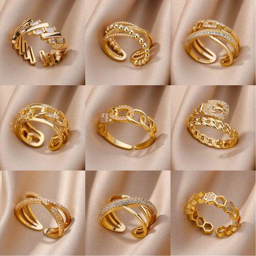Fashion Gold Color Stainless Steel Rings For Women Chain