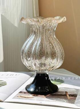 中古风透明洒金琉璃花瓶法式高级感玄关客厅艺术花器软装玻璃摆件