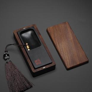 高档你文房迷礼龙套装 文房四宝原石黑尾行囊砚天 毛笔歙砚盒便携式