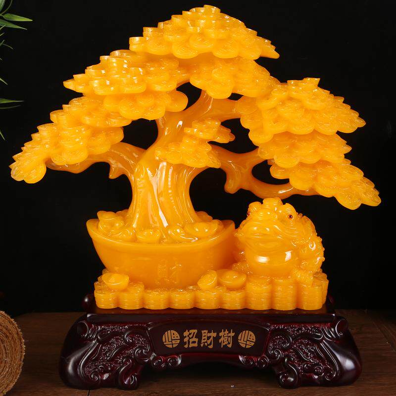 树脂工艺品蜜蜡色招财树摆件创意中式招财装饰送客户商务礼品