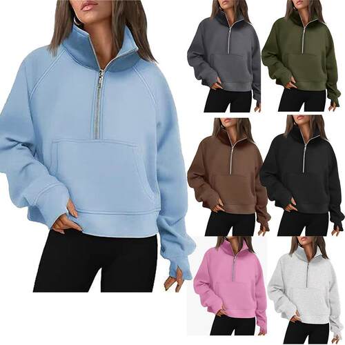 Shoulder sleeves, women's fleece jacket, half zip shirt,