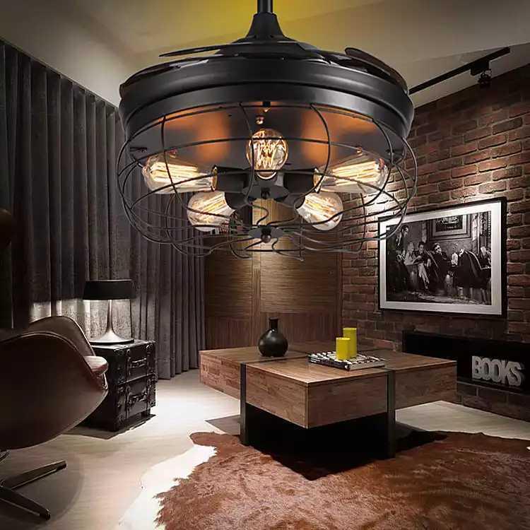 Loft工业风扇吊灯 复古美式餐厅带电扇静音家用LED遥控木叶风扇灯