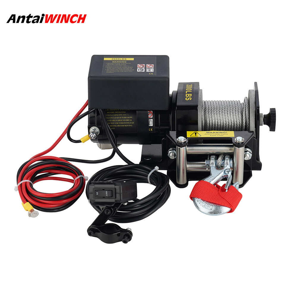 热销12v/24v2000磅迷你电动绞盘 直流电绞盘 钢丝绳绞盘