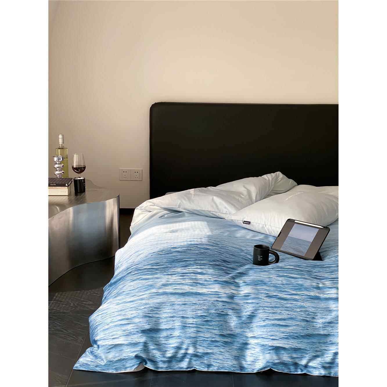 简约风蓝色大海数码印花100支长绒棉四件套透气全棉舒适裸睡床品