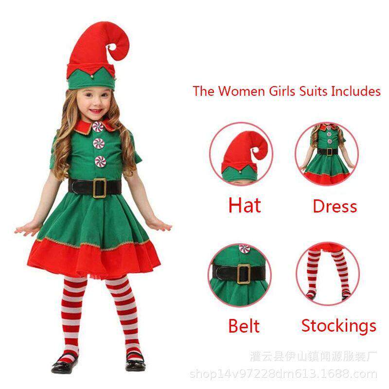 Christmas Kids Clothes Baby Cosplay Green Elf Santa Costume