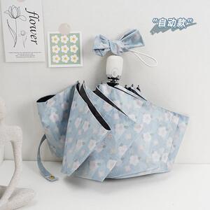 三折油画花朵全自动雨伞文艺清新折叠晴雨两用太阳伞黑胶防晒雨伞