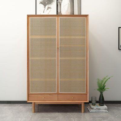 正品四季北柜欧简约现代儿童实木柜衣橱藤编双门组合卧室收纳储衣