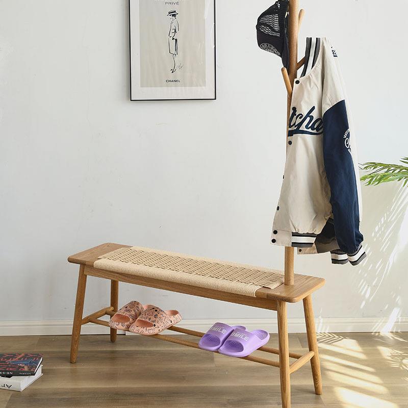 北欧红橡木实木编绳长凳樱桃木换鞋凳简约梳妆凳客餐厅餐凳玄关凳