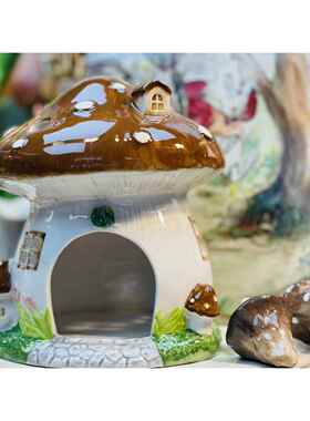 釉下彩陶瓷蘑菇可爱仓鼠窝陶瓷房子金丝熊躲避屋蘑菇摆件宠物小窝