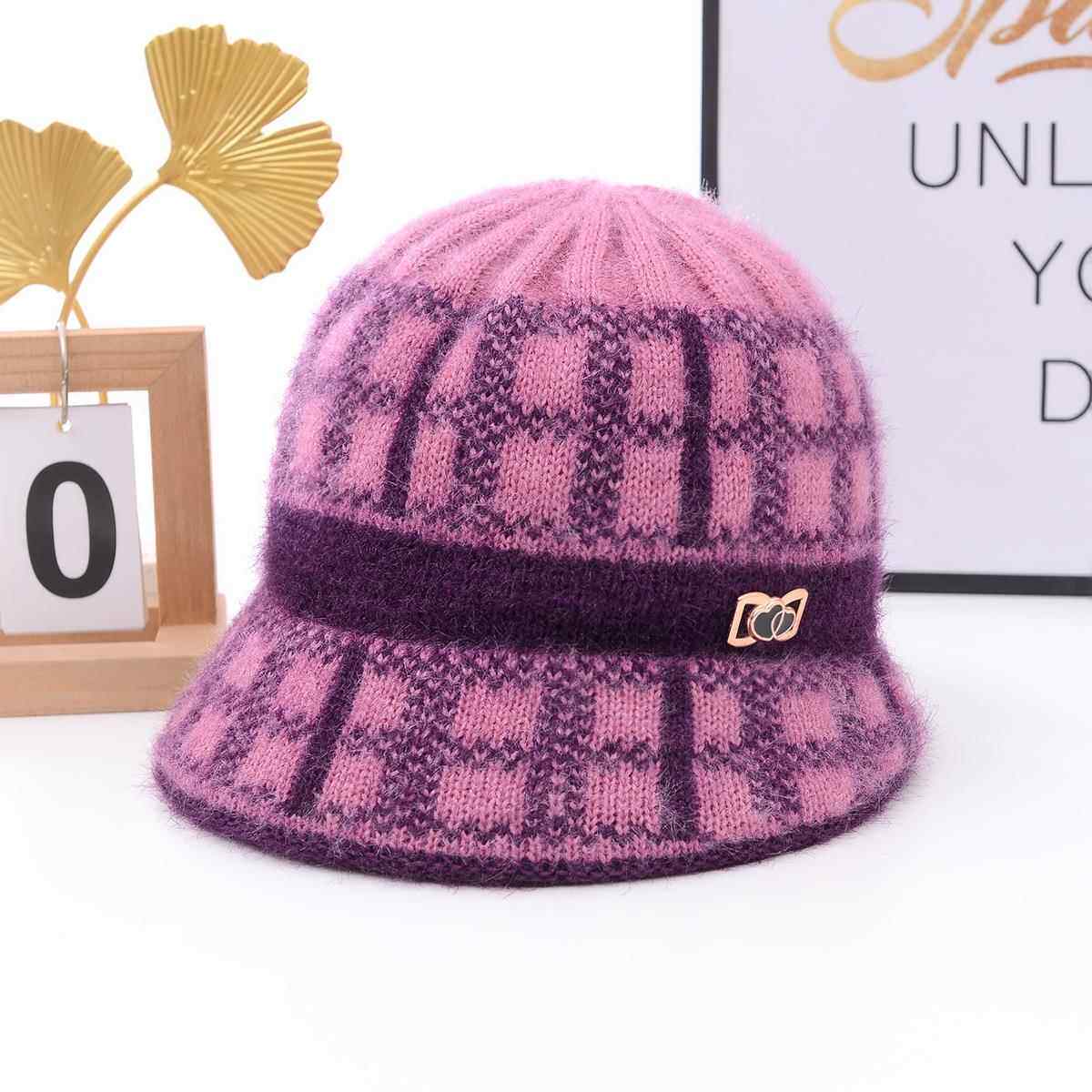 中老年帽子女秋冬加厚毛线帽大帽檐老人妈妈帽针织奶奶保暖棉帽女